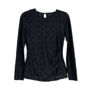 Talbots Black Lace Nylon Blend Top Long Sleeve Gathered Waist Size XS NWT